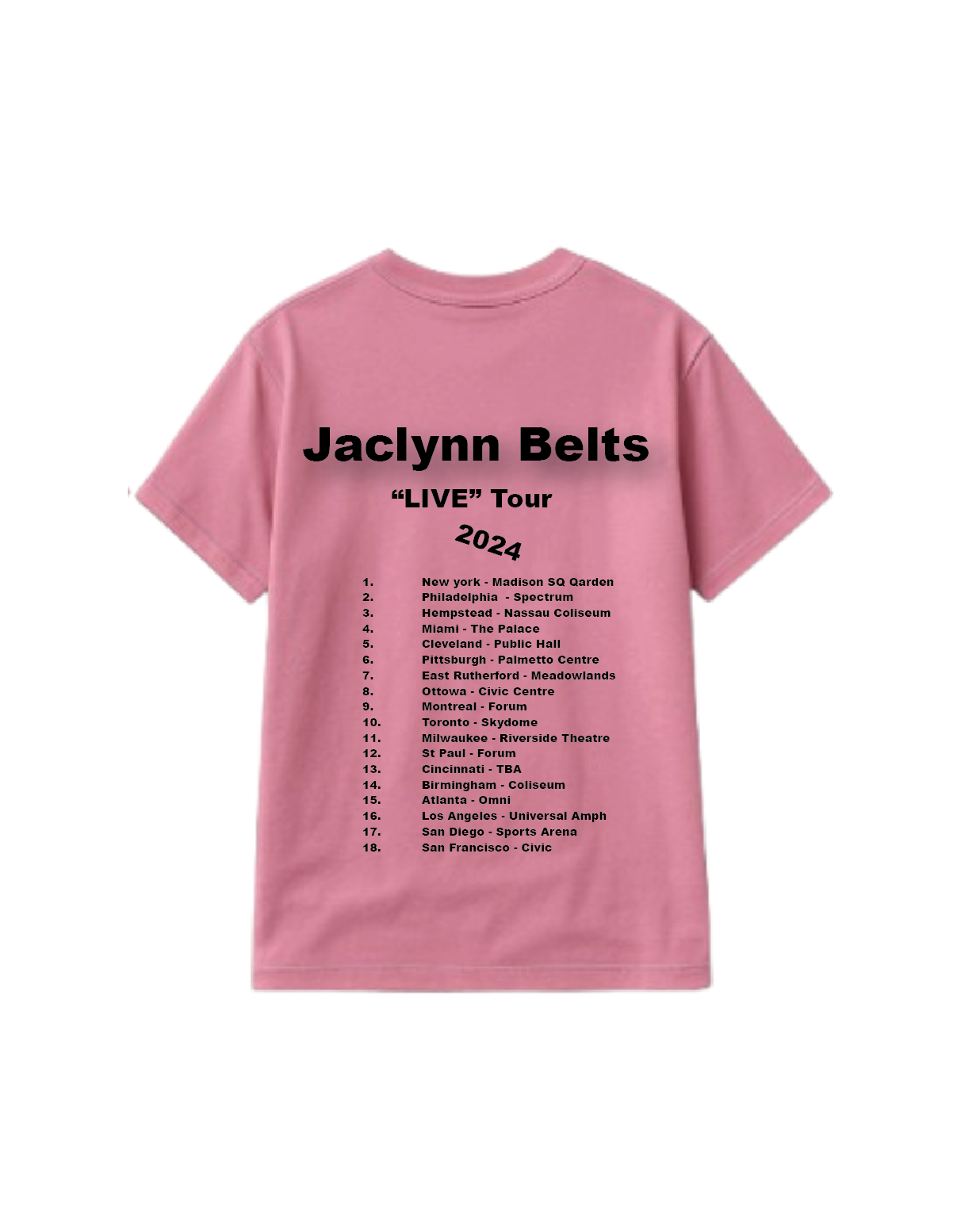 Jaclynn Belts 2024 Pink Tour Shirt